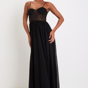 NWT Lulus Regal Flirt Black Mesh Sleeveless Bustier Maxi Dress - Size S